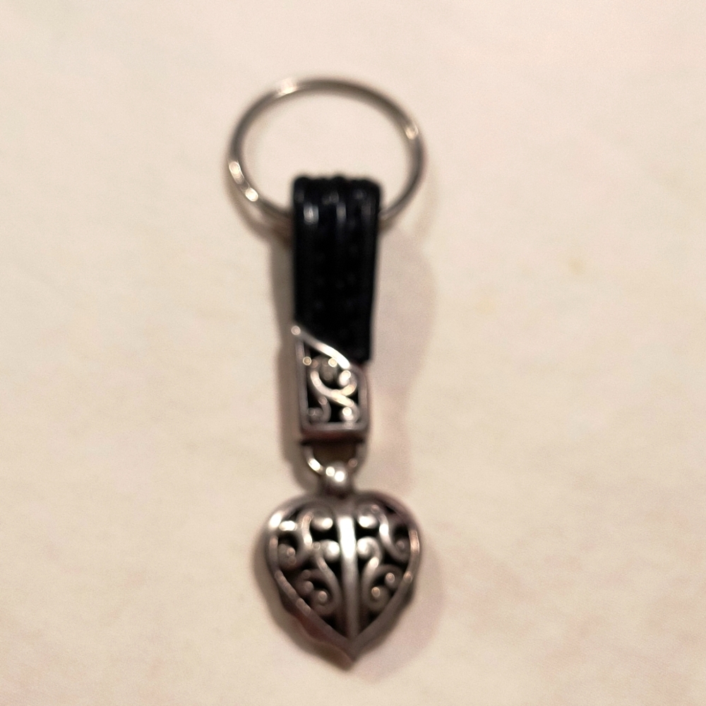 Brighton Filagree Leather And Filigree heart key fob, Zip Pull, Or Charm EUC